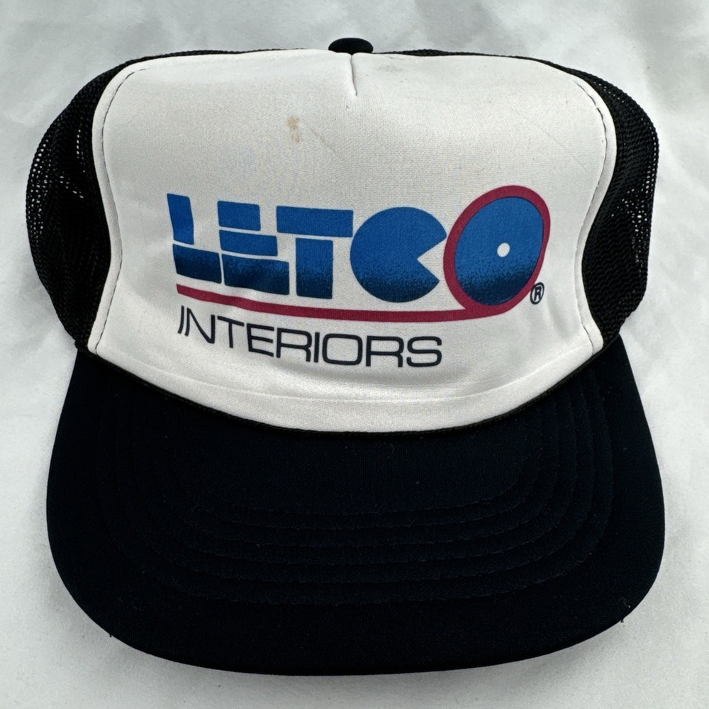Vintage 90s LITCO Interiors Trucker Hat KC Snapback Black White Advertising